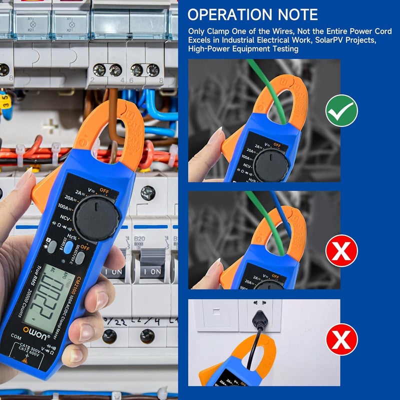 Owon CM2100 Mini Digital Clamp Meter Auto Range 20000 Counts AC/DC Resistance Capacitance Tester Multiple Measurement Functions NCV VFC Diode Overload Protection True RMS Multimeter - Image 4